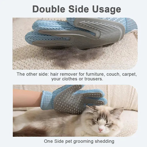 Guante de aseo para mascotas 2 en 1: cepillo de doble cara para masaje y eliminación del pelo suelto.
