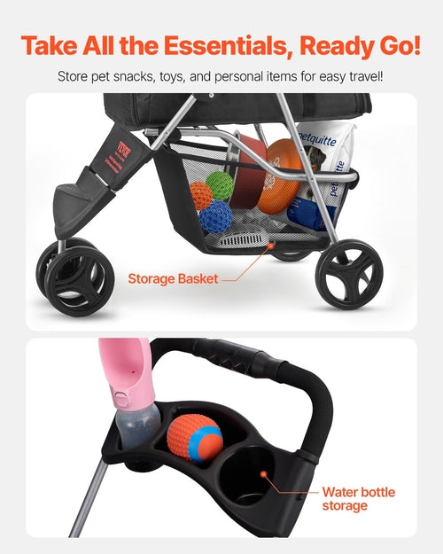Cochecito para mascotas, capacidad de peso de 15 kilos, carrito plegable
