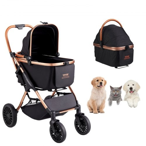 Carrito para mascotas, cochecito para perros de 4 ruedas giratorias con frenos, capacidad de 29,9 kg