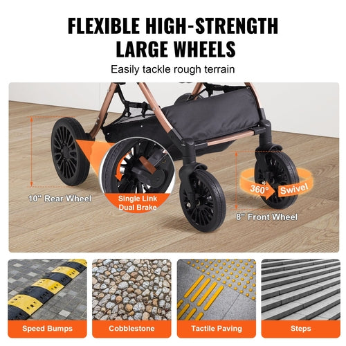 Carrito para mascotas, cochecito para perros de 4 ruedas giratorias con frenos, capacidad de 29,9 kg