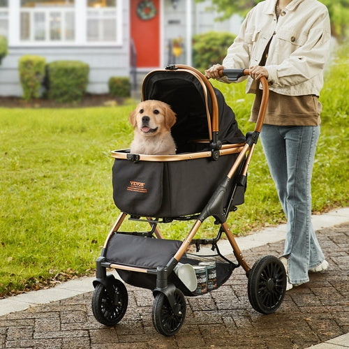 Carrito para mascotas, cochecito para perros de 4 ruedas giratorias con frenos, capacidad de 29,9 kg