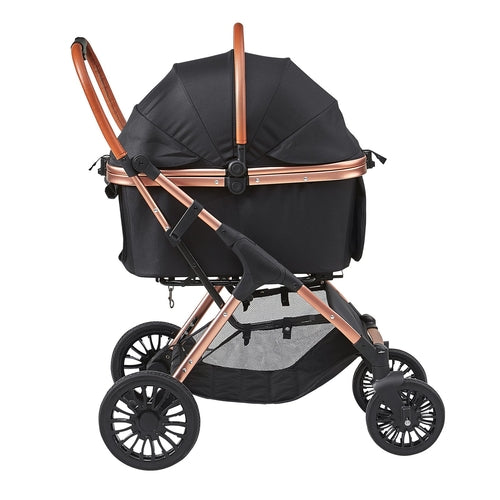 Carrito para mascotas, cochecito para perros de 4 ruedas giratorias con frenos, capacidad de 29,9 kg