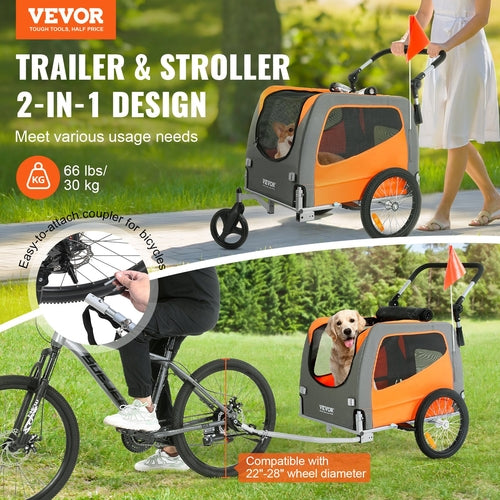 Remolque para bicicletas para perros, soporta hasta 66 libras, carrito y cochecito 2 en 1 para mascotas.