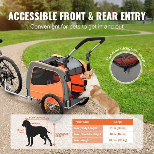 Remolque para bicicletas para perros, soporta hasta 66 libras, carrito y cochecito 2 en 1 para mascotas.